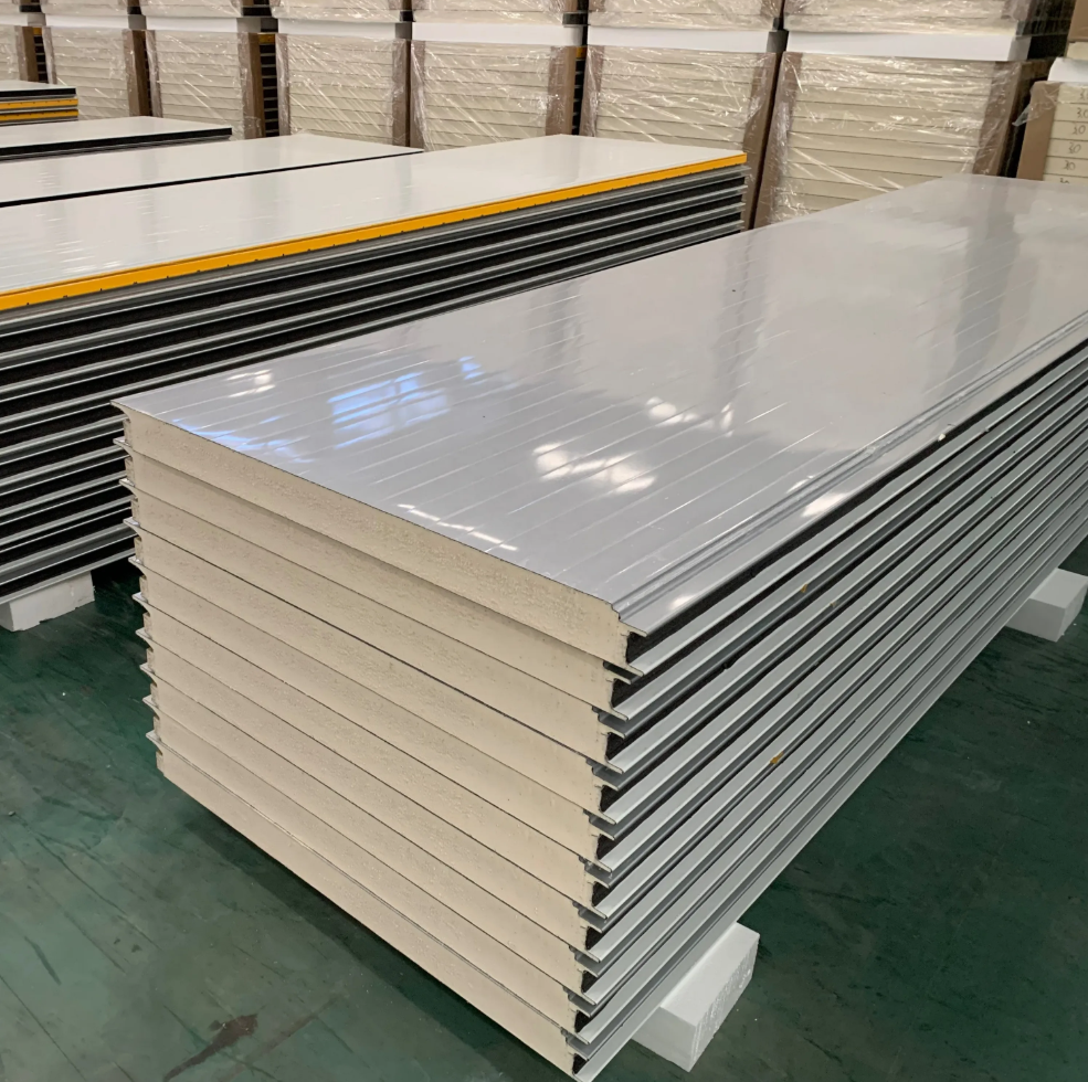 Sandwich panel core materials: a PU/PIR insulated panel showing the rigid foam core bonded between two coated steel faces