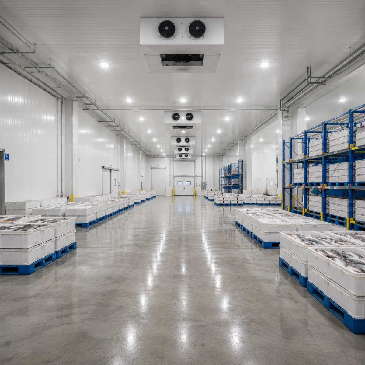 Freezer cold room floor protected against frost heave with insulation and sub-floor heating