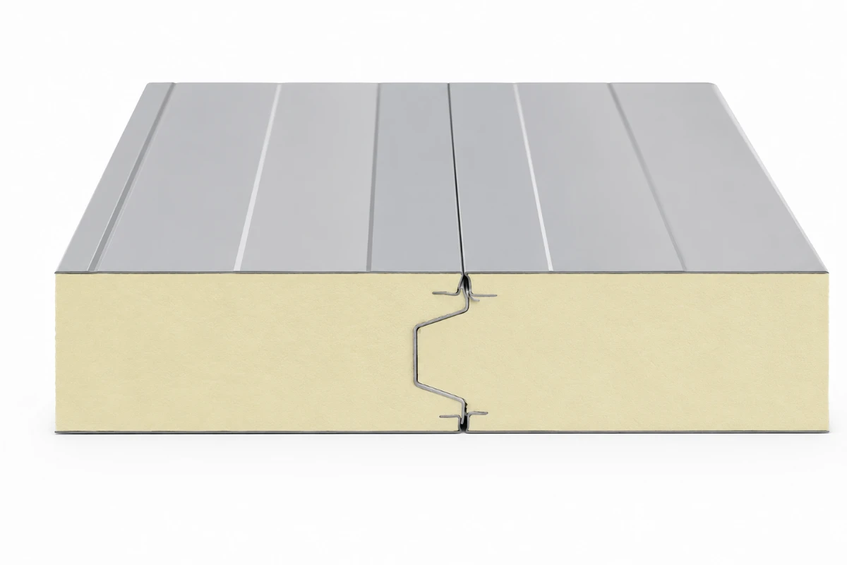 Cold room panel cam-lock joint and tongue-and-groove cross-section