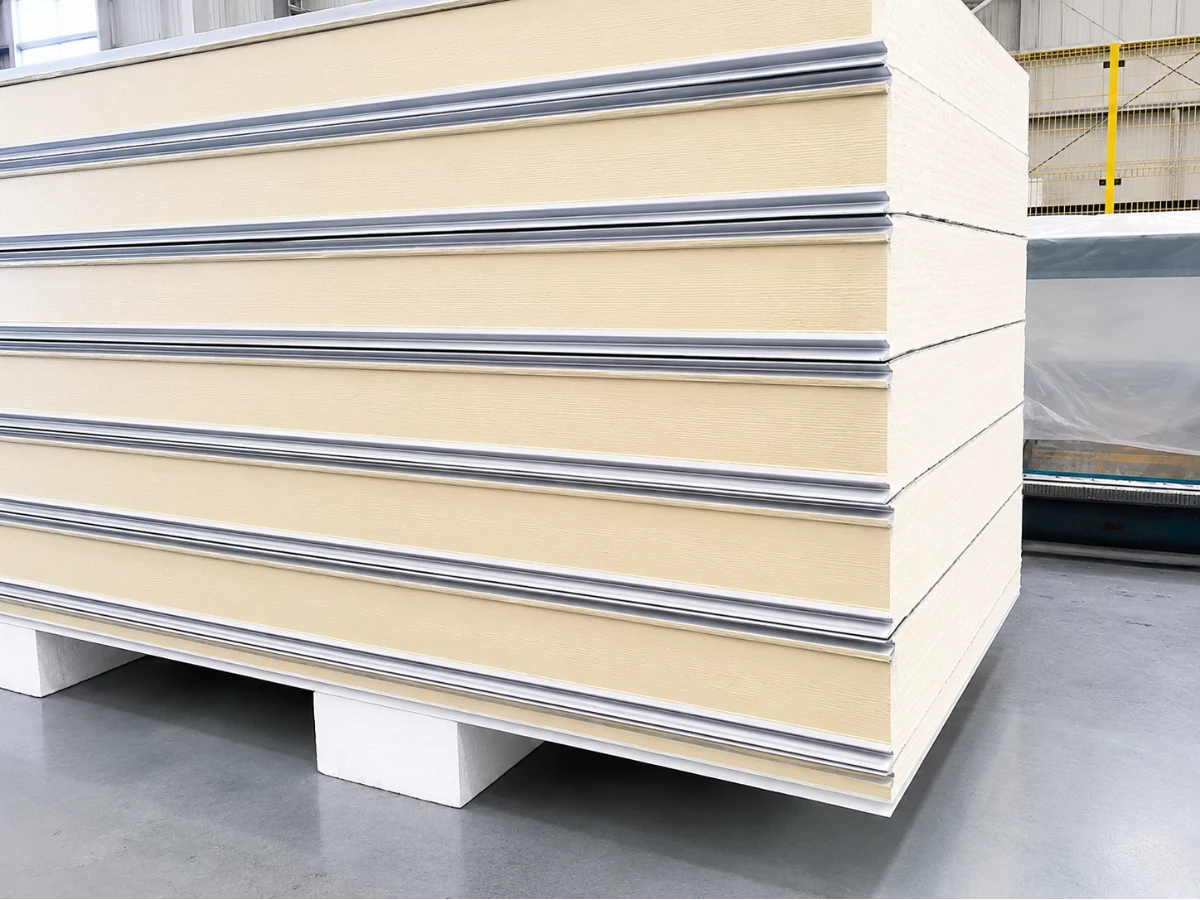 Cold room panel construction showing the insulated core bonded between steel facings