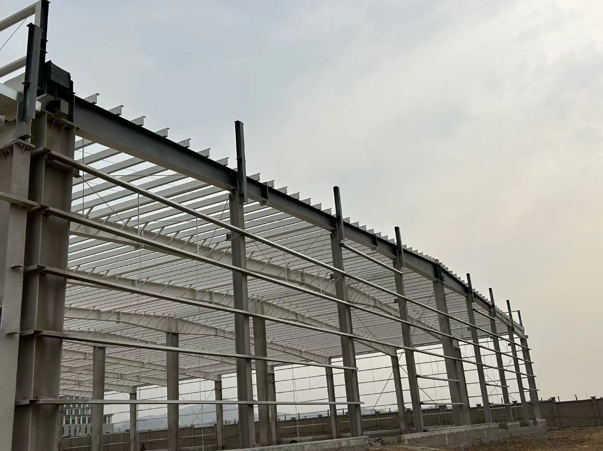 Completed prefabricated steel structure building frame ready for envelope installation