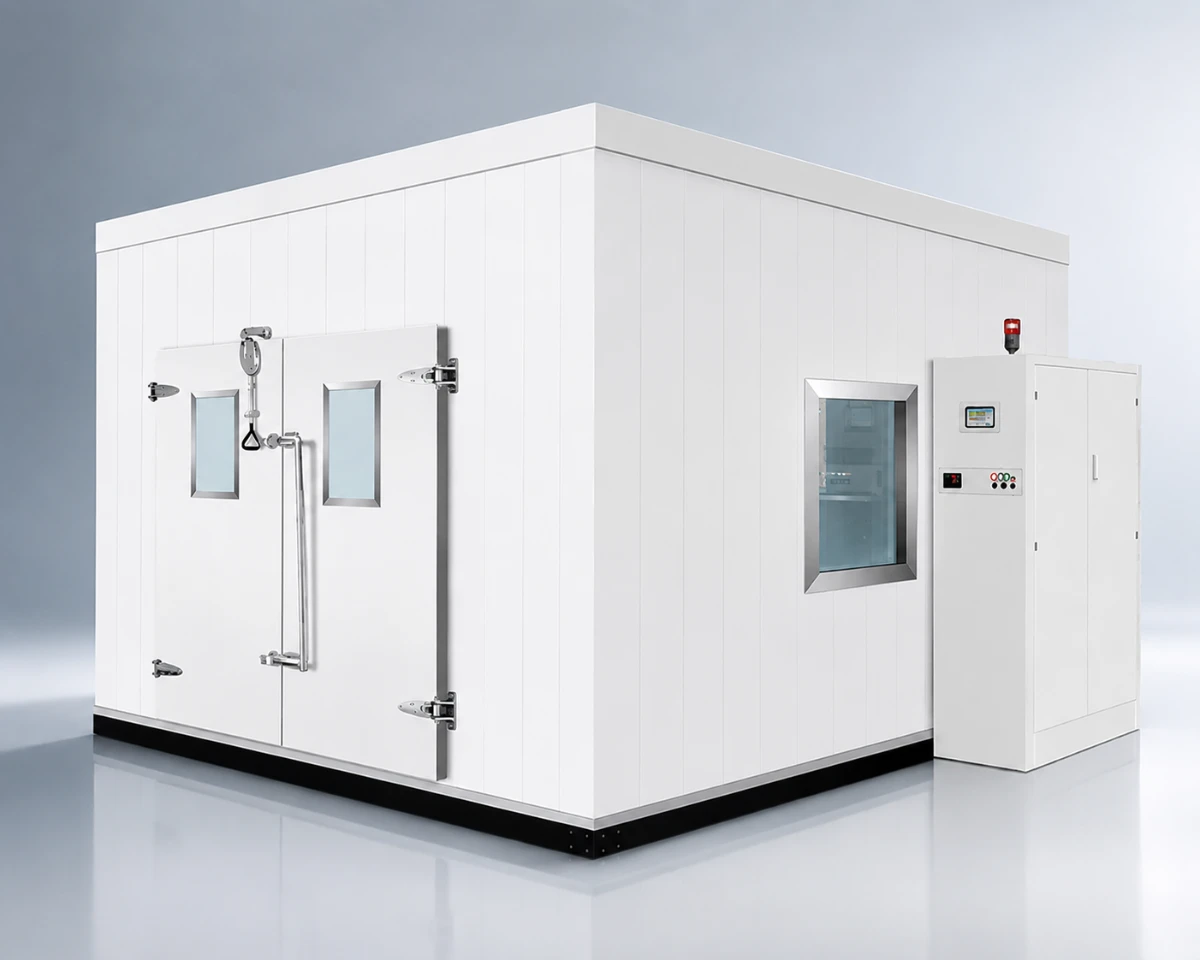 Modular cold room built from insulated panels with a refrigeration control unit