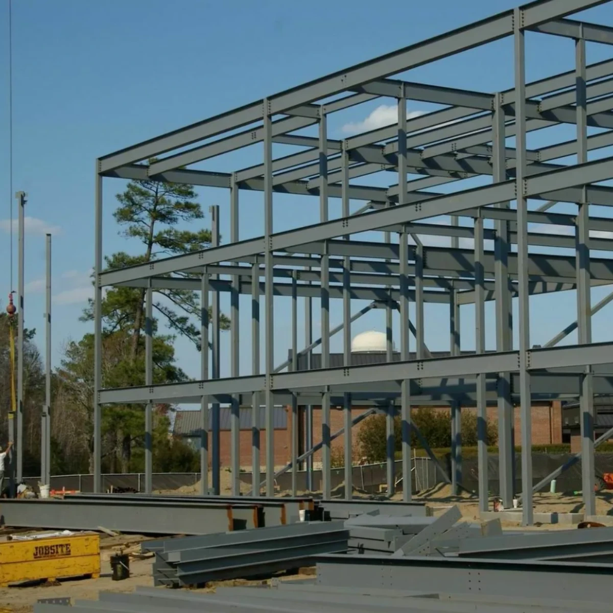 Steel structure building frame under construction